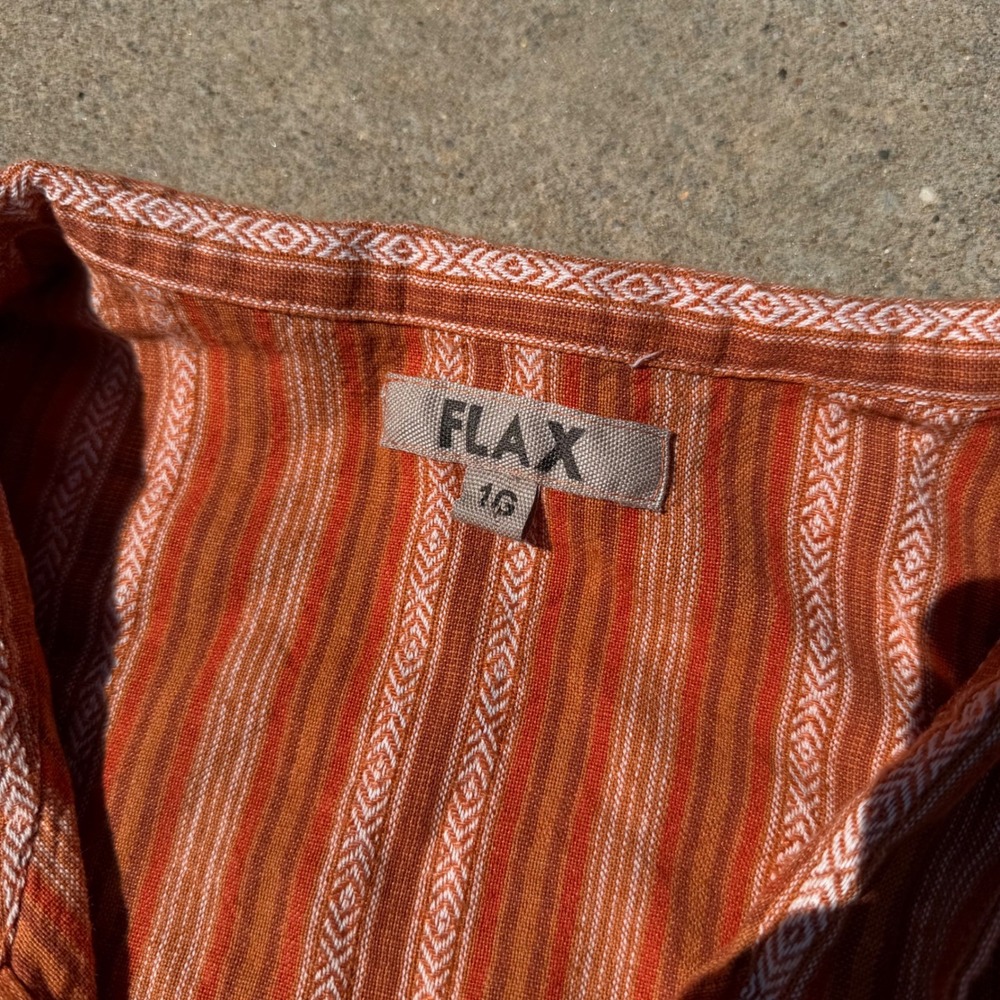 FLAX | Women Open Front Linen Blend Striped Jacket 1G Orange Boho Minimalist - Picture 3 of 8